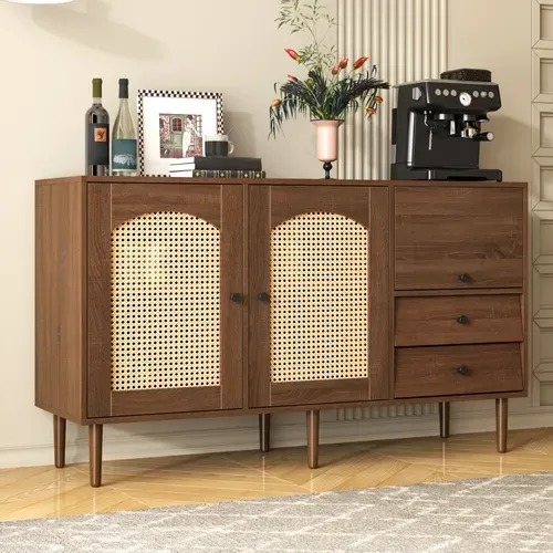 Buffet 130x40x75,5 Cm Avec 2 Tiroirs, 3 Portes, Étagères Réglables, Marron