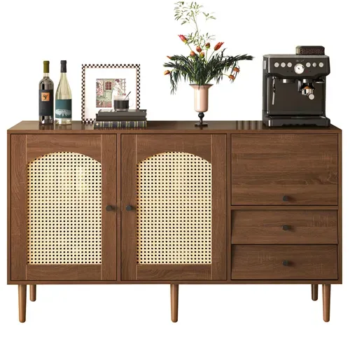 Buffet 130x40x75,5 Cm Avec 2 Tiroirs, 3 Portes, Étagères Réglables, Marron