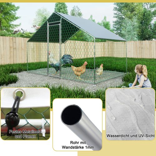 Enclos Pour Animaux 303x200x200 Cm Avec Toit Pe Imperméable, Porte Verrouillable, En Métal, Argent
