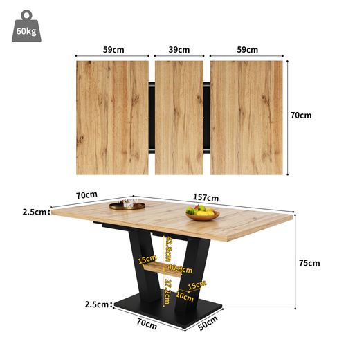 Ensemble Table à Manger Extensible Avec 4 Chaises En Velours, Avec Plateau Mdf, Noir Et Naturelle