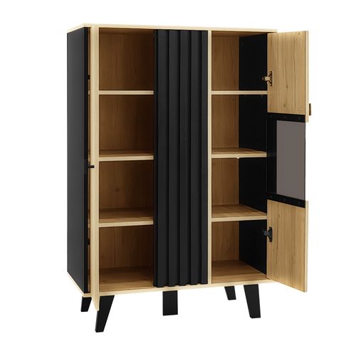 Buffet 80x40x120 Cm Avec Éclairage LED, 2 Portes, Pieds De Support, Chêne Et Noir