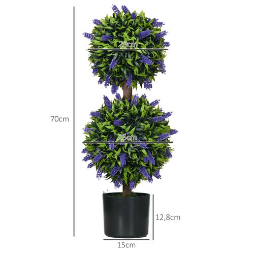Lot De 2 Lavandes Artificielles 70 Cm En Pot, Plante Décorative Avec Protection Uv, Plastique, Vert