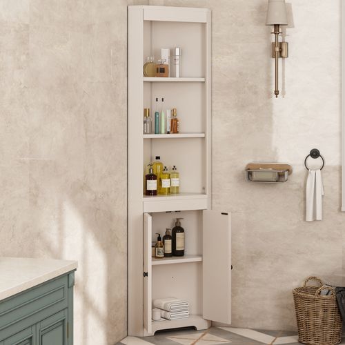 Colonne De Salle De Bain D'angle 49,5x35x170cm, 2 Portes, 2 étagères Ouvertes, En Mdf, Blanc