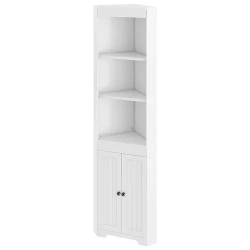 Colonne De Salle De Bain D'angle 49,5x35x170cm, 2 Portes, 2 étagères Ouvertes, En Mdf, Blanc