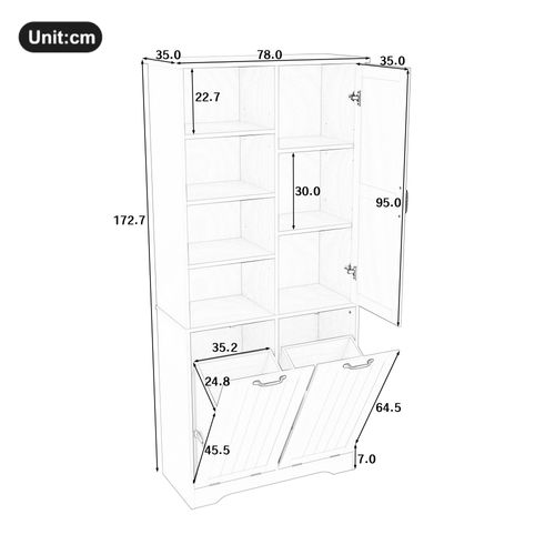 Colonne De Salle De Bain 78x35x172,7cm, 2 Paniers à Linge, 1 Porte, étagères Réglables, Gris