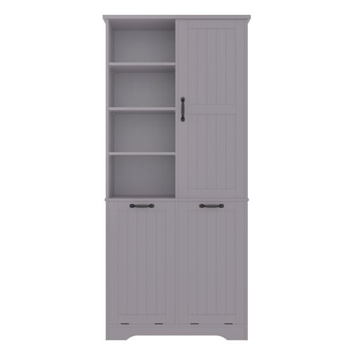 Colonne De Salle De Bain 78x35x172,7cm, 2 Paniers à Linge, 1 Porte, étagères Réglables, Gris