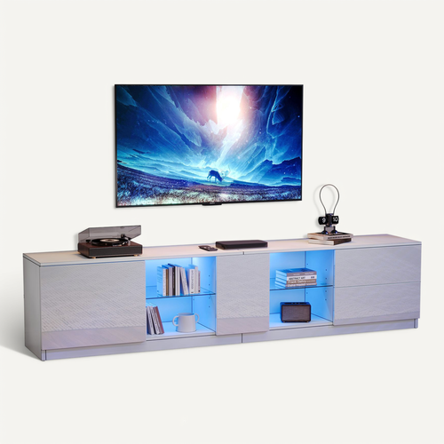 Meuble TV 160cm LED 16 Couleurs 2 Tiroirs Façade Blanc Brillant Mdf