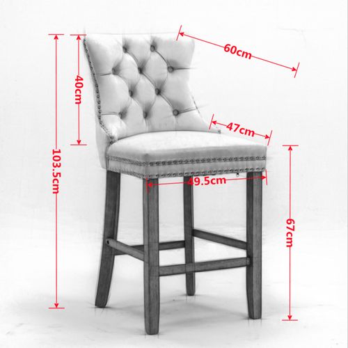 Lot De 2 Tabourets De Bar 60x50x104 Cm Dossier Haut, Velours Beige, Pieds En Bois