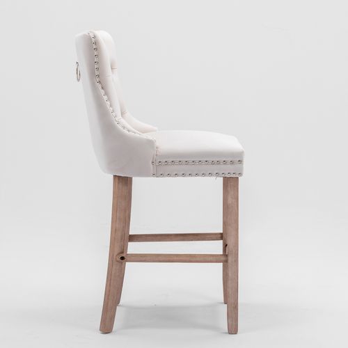Lot De 2 Tabourets De Bar 60x50x104 Cm Dossier Haut, Velours Beige, Pieds En Bois