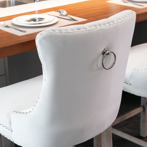 Lot De 2 Tabourets De Bar 60x50x104 Cm Dossier Haut, Velours Beige, Pieds En Bois