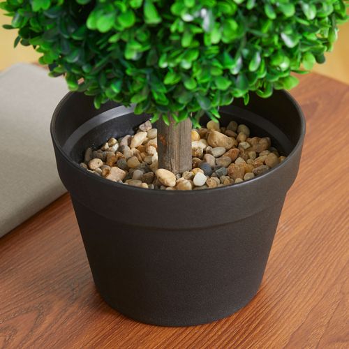 Lot De 2 Buis Artificiels 60 Cm à 2 Boules, Plante Décorative Avec Protection Uv, Plastique, Vert