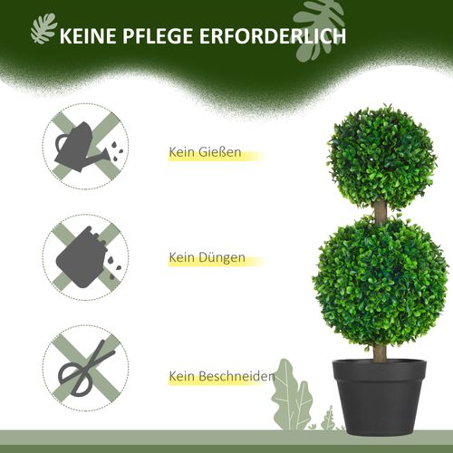 Lot De 2 Buis Artificiels 60 Cm à 2 Boules, Plante Décorative Avec Protection Uv, Plastique, Vert