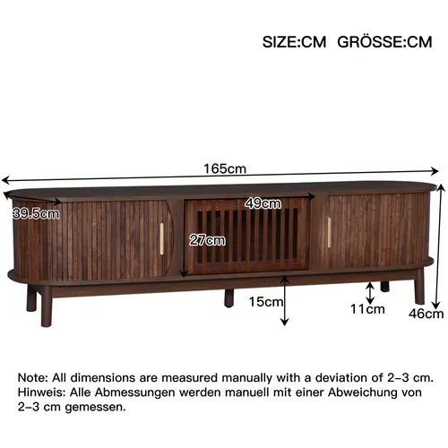 Meuble TV 165 Cm Portes Coulissantes Et Rabattable Mdf Marron Rétro