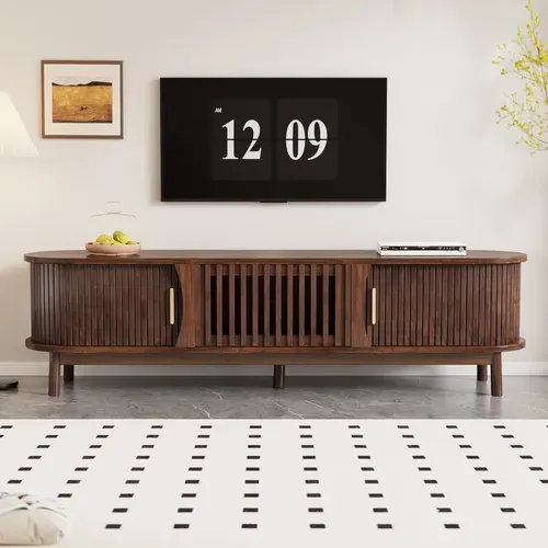 Meuble TV 165 Cm Portes Coulissantes Et Rabattable Mdf Marron Rétro