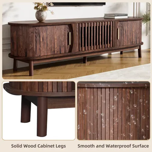 Meuble TV 165 Cm Portes Coulissantes Et Rabattable Mdf Marron Rétro