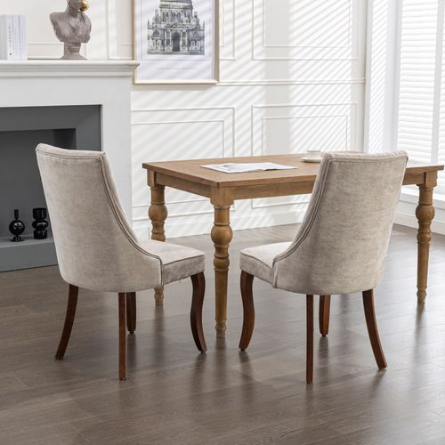 Lot De 2 Chaises De Salle à Manger En Chenille 50 X 64 X 95,5 Cm, Pieds En Bois Massif, Beige