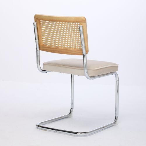 Lot De 2 Chaises De Salle à Manger Cantilever 59x45x81 Cm, Dossier Cannage, Velours, Beige