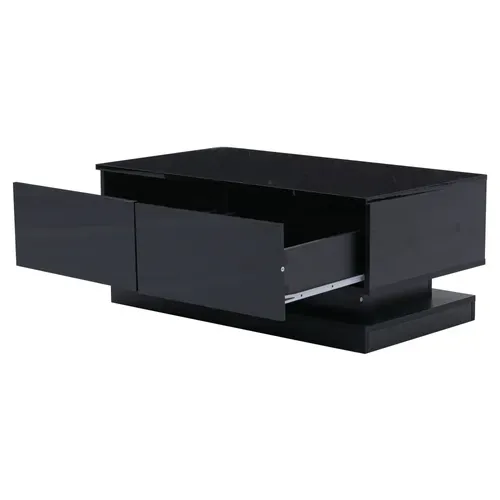 Table Basse Rectangulaire 90x50x38 Cm Avec 2 Tiroirs, LED, Rangements Ouverts,noire