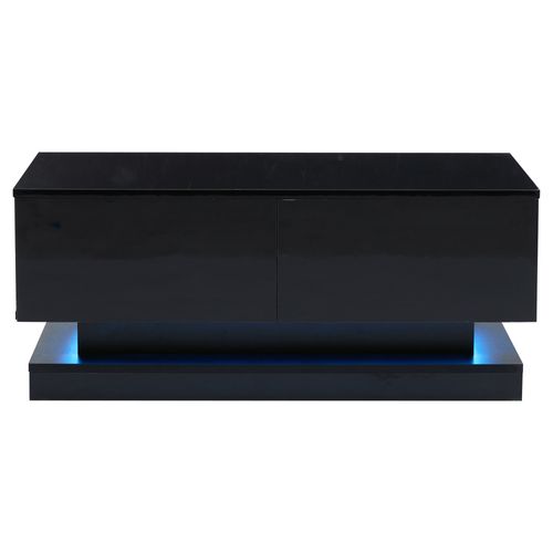 Table Basse Rectangulaire 90x50x38 Cm Avec 2 Tiroirs, LED, Rangements Ouverts,noire