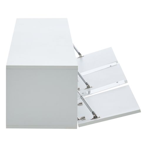 Meuble TV 180 X 35 X 30 Cm Avec Éclairage LED, 3 Portes, En Panneau De Particules, Blanc