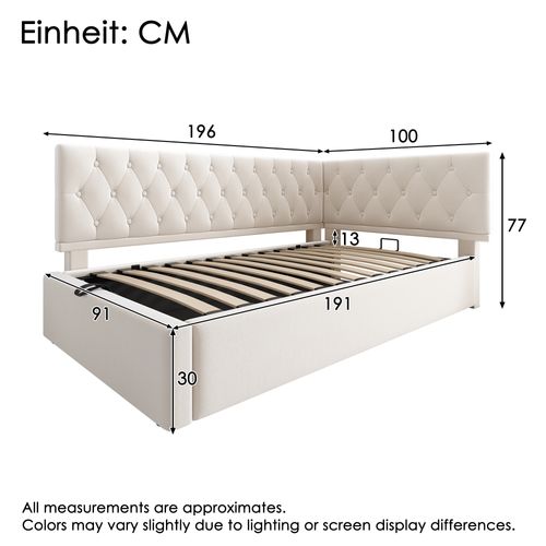 Lit Coffre Enfant 90x190 Cm Avec Rangement, Lit Simple Avec Sommier à Lattes, Velours, Beige