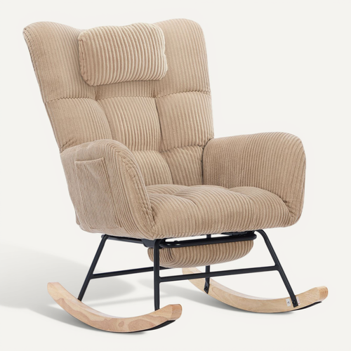 Fauteuil à Bascule 65x102x92 Cm Avec Repose-pieds, Dossier Haut, Assise Rembourrée, Tissu, Marron