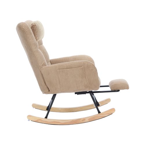 Fauteuil à Bascule 65x102x92 Cm Avec Repose-pieds, Dossier Haut, Assise Rembourrée, Tissu, Marron