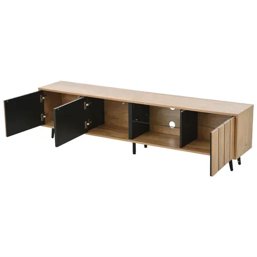 Meuble TV 175 X 31,5 X 45 Cm Avec 3 Portes, Espace De Rangement, Couleur Chêne Et Noir