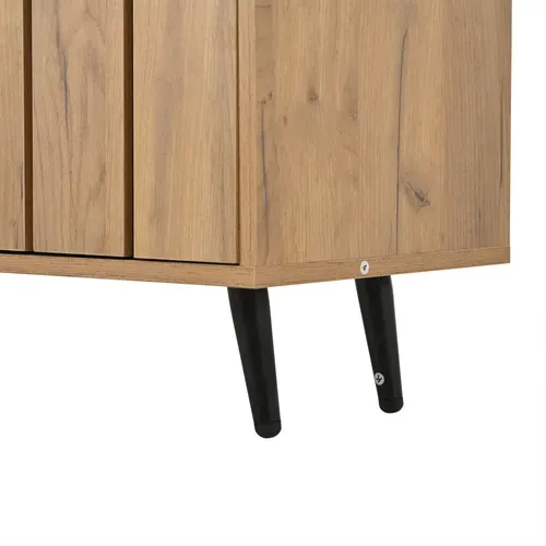Meuble TV 175 X 31,5 X 45 Cm Avec 3 Portes, Espace De Rangement, Couleur Chêne Et Noir