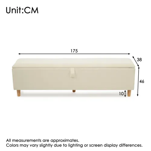 Banc De Lit 175x38x46 Cm Avec Rangement Hydraulique, En Velours Côtelé Et En Bois, Beige