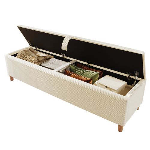 Banc De Lit 175x38x46 Cm Avec Rangement Hydraulique, En Velours Côtelé Et En Bois, Beige