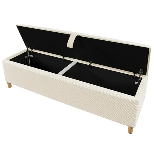 Banc De Lit 175x38x46 Cm Avec Rangement Hydraulique, En Velours Côtelé Et En Bois, Beige