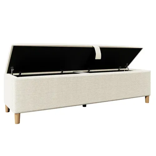 Banc De Lit 175x38x46 Cm Avec Rangement Hydraulique, En Velours Côtelé Et En Bois, Beige