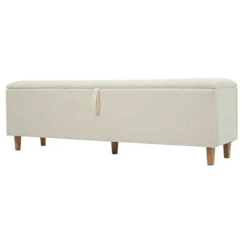Banc De Lit 175x38x46 Cm Avec Rangement Hydraulique, En Velours Côtelé Et En Bois, Beige