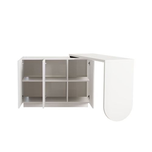Bureau D'angle Extensible En L Avec 3 Portes, Table De Bureau, Mdf, Blanc