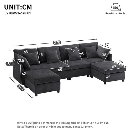 Canapé Modulable Avec 6 Places, Ottoman Amovible, 6 Coussins, En Tissu Chenille, Gris