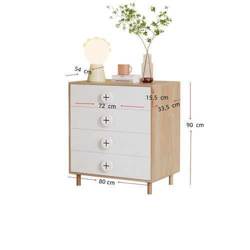 Ensemble De Meuble: Armoire 80x50x150 Cm, Commode Avec 4 Tiroirs, Mdf, Blanc+naturel
