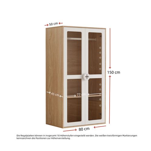 Ensemble De Meuble: Armoire 80x50x150 Cm, Commode Avec 4 Tiroirs, Mdf, Blanc+naturel