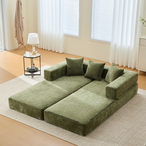 Canapé Compressé Canapé Modulable 2 Places 198x79x60 Cm Avec Poches Latérales, Chenille, Vert