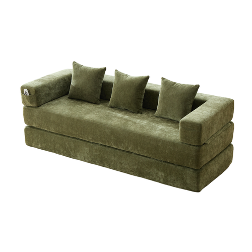Canapé Compressé Canapé Modulable 2 Places 198x79x60 Cm Avec Poches Latérales, Chenille, Vert