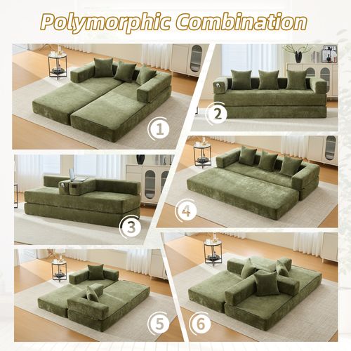 Canapé Compressé Canapé Modulable 2 Places 198x79x60 Cm Avec Poches Latérales, Chenille, Vert