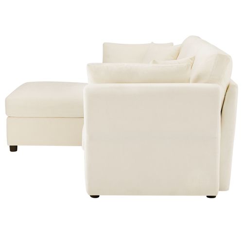 Canapé Modulaire 3 Places Avec Pouf , 4 Coussins Et Accoudoirs Réglables, Tissu Chenille, Beige