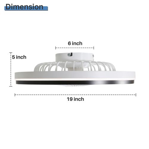 Ventilateur De Plafond 19 Pouces Avec Lumière, Télécommande, 6 Vitesses, Moteur Dc, En Abs, Blanc
