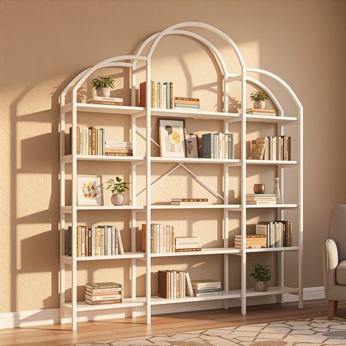 étagère Design 5 Niveaux 170x26x190cm, Décoration Nuage, Tubes En Acier Et Mdf, Blanc