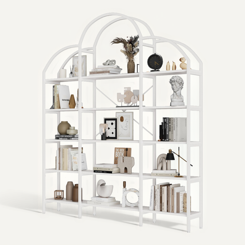 étagère Design 5 Niveaux 170x26x190cm, Décoration Nuage, Tubes En Acier Et Mdf, Blanc