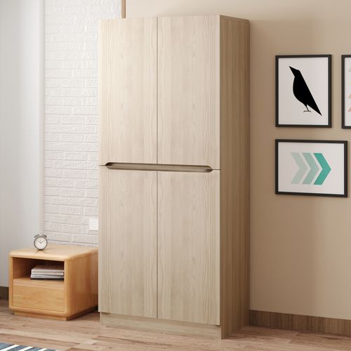Armoire 70 X 40 X 170 Cm, 4 Portes, 3 Étagères, 1 Tringle, Coloris Bois Clair