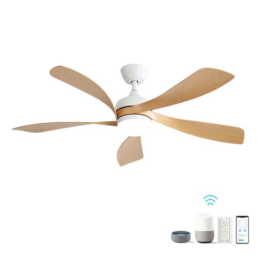Ventilateur De Plafond De 52 Pouces Avec LED, 5 Pales Et Télécommande, Abs, Couleur Bois Et Blanc