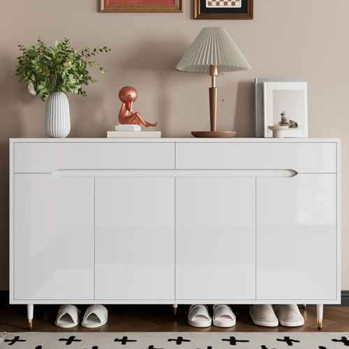 Meuble à Chaussures 140x39x84 Cm Avec 2 Tiroirs, 4 Portes, Pieds De Support, Blanc