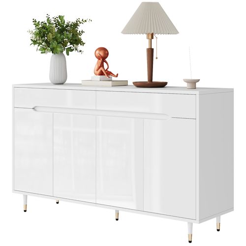 Meuble à Chaussures 140x39x84 Cm Avec 2 Tiroirs, 4 Portes, Pieds De Support, Blanc