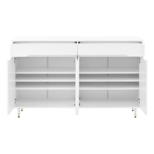 Meuble à Chaussures 140x39x84 Cm Avec 2 Tiroirs, 4 Portes, Pieds De Support, Blanc